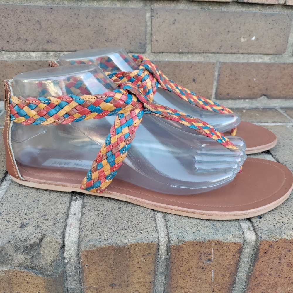 Steve Madden | Pressto Rainbow Braided Leather Gladiator Sandals Size 8.5